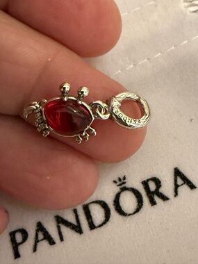 Pandora Silver Crab Charm with Red Gemstone